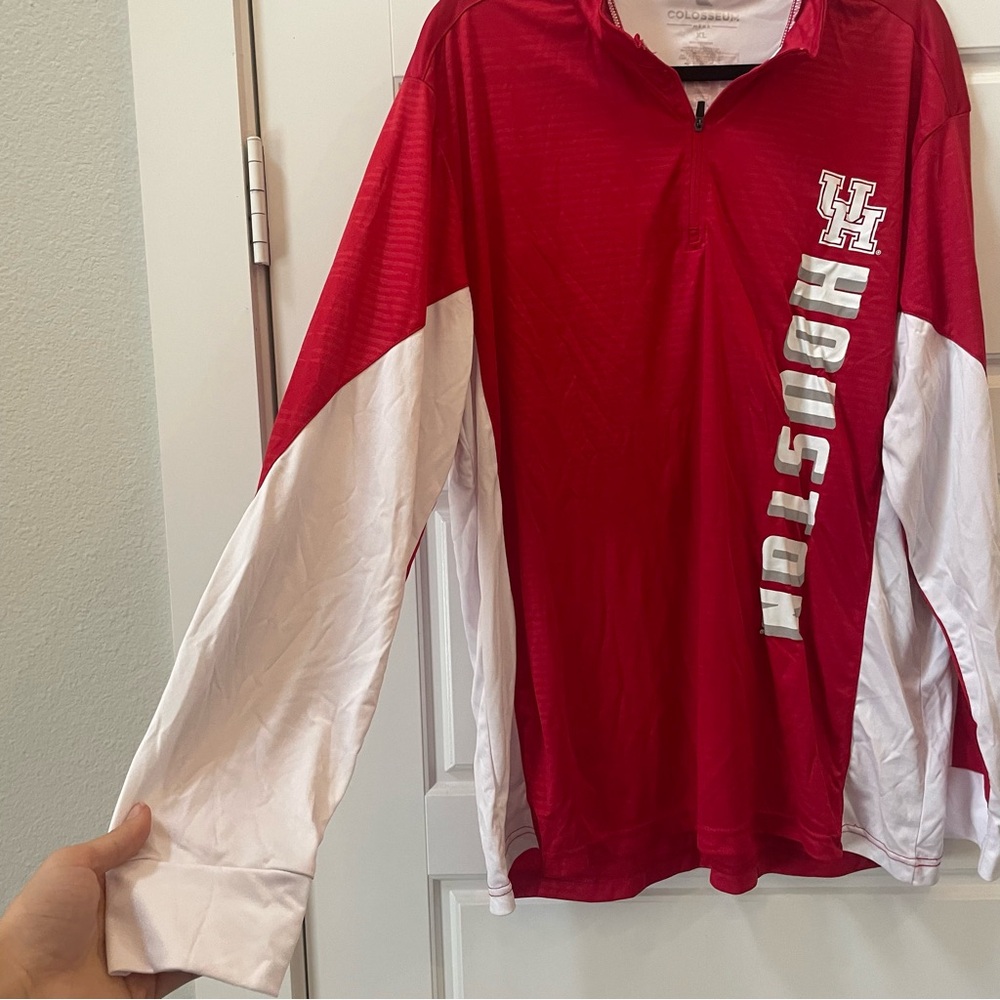 University of Houston Men's Red and White Long Sleeve Quarter-Zip Shirt size XL - Picture 5 of 6
